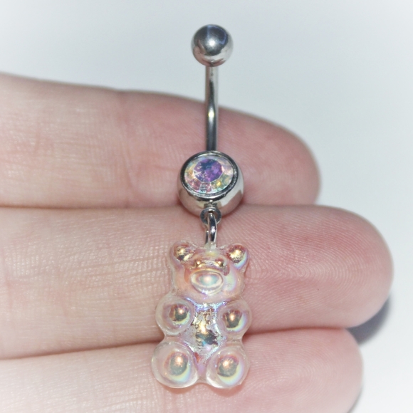 Iridescent clear gummy bear belly ring - Picture 2 of 10